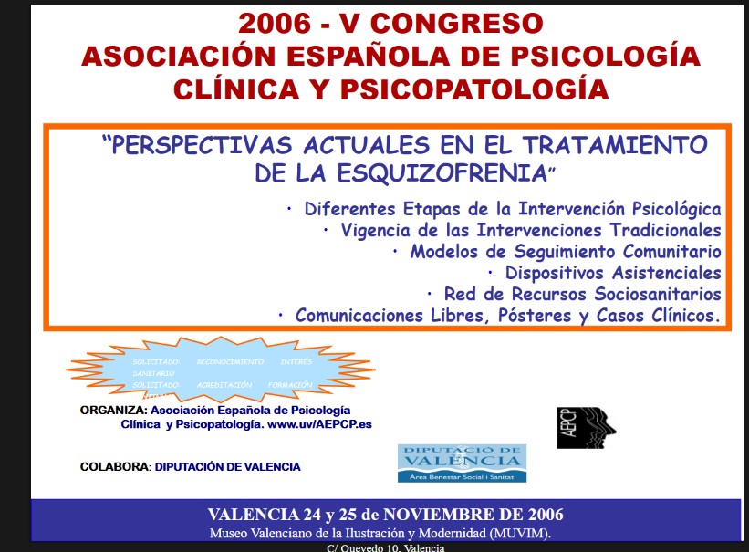 V CONGRESO DE LA ASOCIACIÓN ESPAÑOLA DE PSICOLOGÍA CLÍNICA Y PSICOPATOLOGÍA 