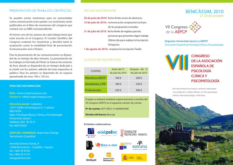 VII CONGRESO DE LA ASOCIACIÓN ESPAÑOLA DE PSICOLOGÍA CLÍNICA Y PSICOPATOLOGÍA 